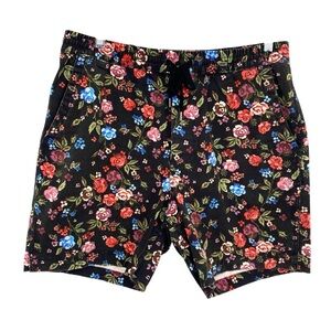 Urban Outfitters Men’s Black Floral Print Stretch Shorts Chinos